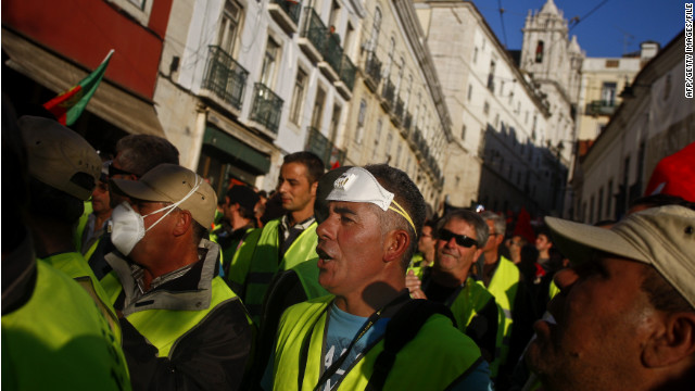 Workers protest austerity measures during a 24-hour general strike last month in Lisbon, Portugal