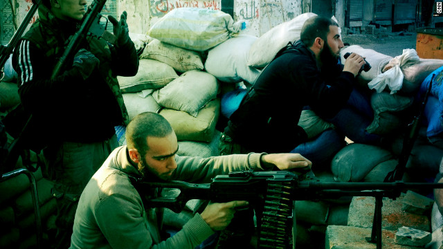 A Free Syrian Army street checkpoint is pictured in the liberated quarter of Baba Amr in Homs.