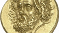 Head of a bearded satyr on the Pantikapaion gold stater, from the Prospero Collection of Ancient Greek coins