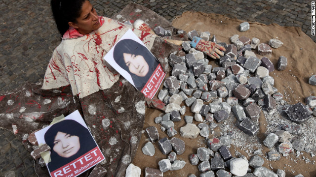 A demonstrator protests against the stoning of Sakineh Mohammadi Ashtiani on August 5, 2010 in Berlin, Germany.
