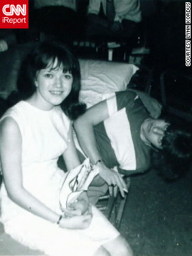 Kordus sits with Beatles drummer Ringo Starr, who was watching TV before the band performed in Bloomington, Minnesota.