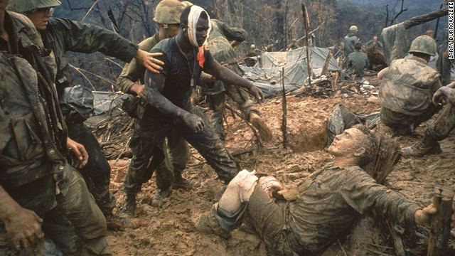 Larry Burrows, known for his color photos from Vietnam, took this photo of wounded U.S. Marines in 1966.