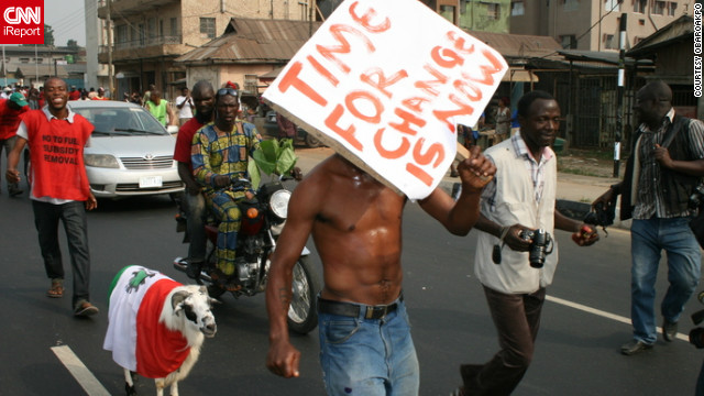 A Nigerian protester calling for a change