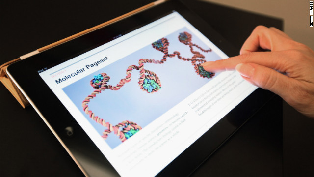 Apple's new iBooks 2 app is demonstrated for the media at the Guggenheim Museum on January 19. 