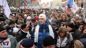 Billionaire Mikhail Prokhorov, shown at a demonstration in Moscow last month, is the only first-timer in the presidential race.