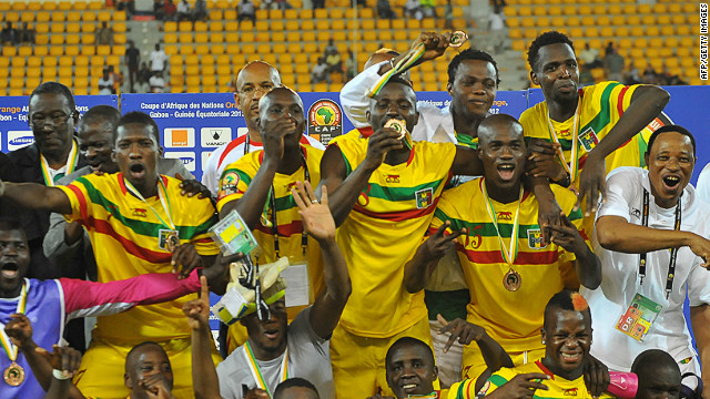 Mali celebrate their victory after winning 2-0 their third-place playoff Africa Cup of Nations football match against Ghana.