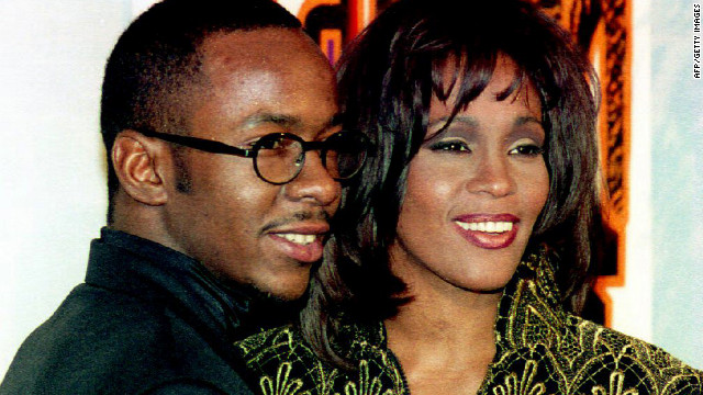 Houston appears with her husband at the time, Bobby Brown, at the Soul Train Music Awards in March 1995. Houston received the Sammy Davis Jr. Award for entertainer of the year.