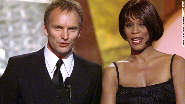 Sting and Whitney Houston appear at the 1999 Grammy Awards in Los Angeles.