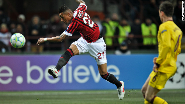 Kevin Prince Boateng opened the scoring for AC Milan against Arsenal with a sensational goal at the San Siro