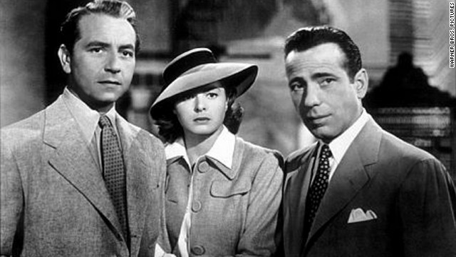 <br/>In "Casablanca," Humphrey Bogart plays the cynical Rick Blaine, torn between reconciling with his ex-lover Ilsa Lund (Ingrid Bergman), and helping her escape the Moroccan city with her husband (Paul Henreid) during World War II. In the end, Blaine lets her go, and says, "Here's looking at you, kid."<br/>