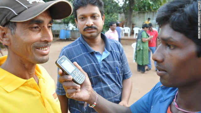 A man is interviewed via mobile phone for a report on CGNet Swara.