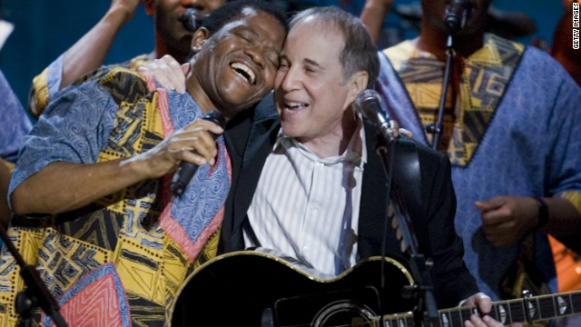 <br/>The band's international breakthrough came in 1986, when American singer Paul Simon (right) featured them on his multi-million selling album" Graceland.
