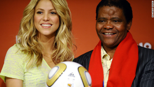 <br/>Shabalala with Colombian singer Shakira on the eve of the 2010 football world cup final in South Africa. 