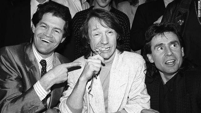 <br/>Dolenz, from left, Tork and Jones promote their tour in London in 1989.