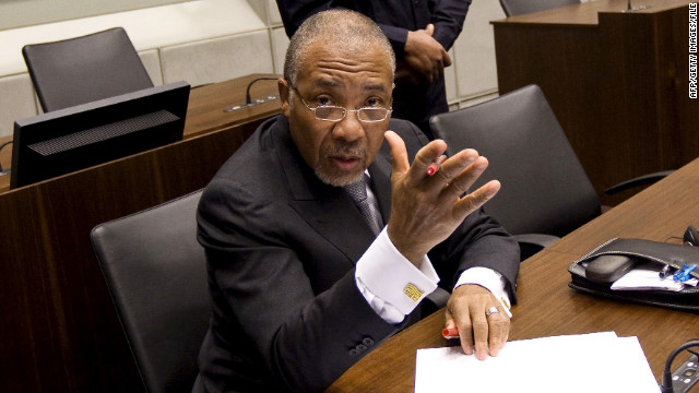 Former Liberian President Charles Taylor pictured on February 8, 2011, during his trial at the U.N. Special Court for Sierra Leone.