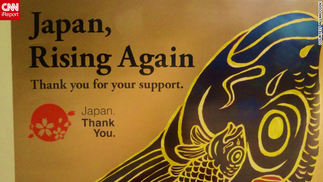 <br/>Allan Cook, a British expat living in Japan, said posters like this one have started to crop up around the city of Akihabara. "The simple 'thank you' really makes a strong and meaningful impact," he said.
