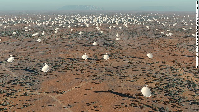 A digital impression of the Square Kilometer Array shows how some of its 3,000 dishes would look on site in South Africa's Karoo desert.
