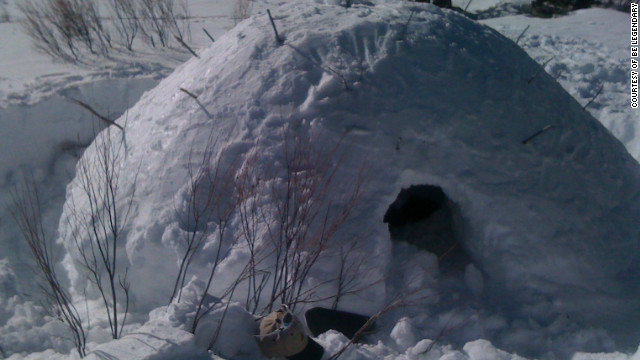 A "quinzhee" snow shelter prepared by a corporate participant on a "Deep Snow Survival" retreat in the San Juan range in the Rocky Mountains.