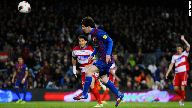 Lionel Messi's hat-trick against Granada took his tally for Barcelona to 234 and past the club's previous highest scorer, Cesar Rodriguez, who notched 232. The 24-year-old secured the record with this cheeky chip.