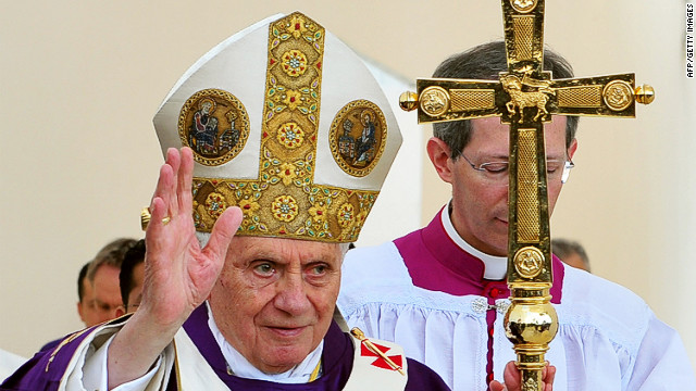 Pope Benedict XVI salutes as he arrives at the altar at Bicentennial Park in Silao, Mexico, where he celebrated an open-air Mass on Sunday, March 25.<br/><br/>