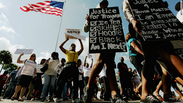 Protesters march in downtown Sanford, Florida, where Trayvon Martin was killed.