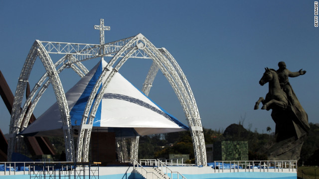 The stage is set in Santiago de Cuba's Revolution Square on Friday.