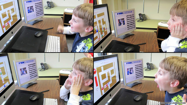 A child on the autism spectrum plays Face Maze. 