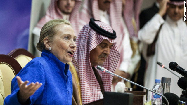 File photo of Saudi Foreign Minister Prince Saud al-Faisal with U.S. Secretary of State Hillary Clinton .