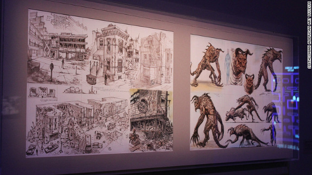 Concept art from "Fallout 3" shows visitors the vision of the artists as the games were being developed. Lots of ideas about creatures and settings -- in this case, a post-apocalyptic Washington -- are tossed around before a final version is placed in the game.