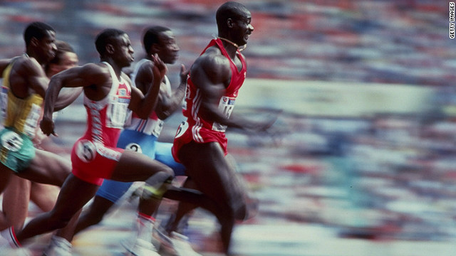 Ben Johnson streaks away from the field in the 100 meters final at the Seoul Olympics in 1988. The race, his victory and his subsequent disqualification for taking the banned steroid stanozolol was one of the most infamous episodes in Olympic history.