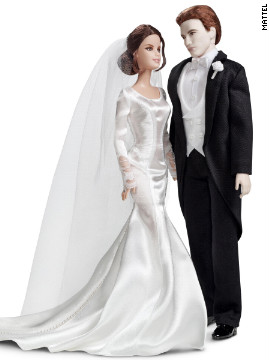 "Twilight" has inspired quite a few Barbie dolls since 2009, shortly after the first film's November 2008 debut. The most recent installment, "Breaking Dawn -- Part 1," called for a wedding-ready Edward and Bella, who dons a miniature version of the Carolina Herrara gown Kristen Stewart wore in the film.