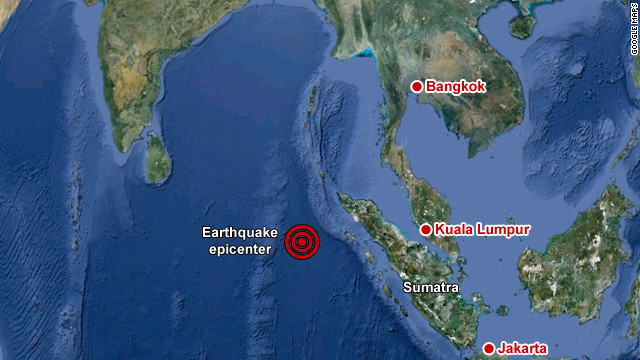 Epicenter of earthquake off the coast of northern Sumatra