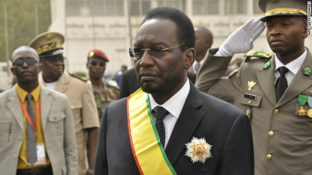 Dioncounda Traore stands before the independence monument in Bamako following his swearing in ceremony on Thursday.