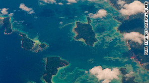 The azure blue tropical waters of the Anambas Islands, Indonesia, as glimpsed from above.
