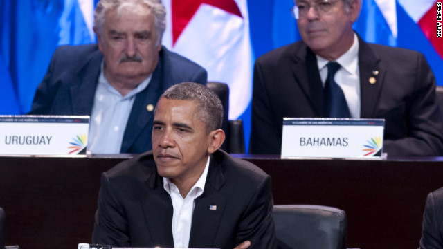 U.S. President Barack Obama attends the opening ceremony at the Summit of the Americas in Cartagena, Colombia on April 14.