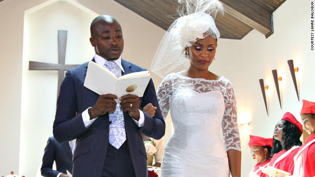 A newlywed couple during their church ceremony.