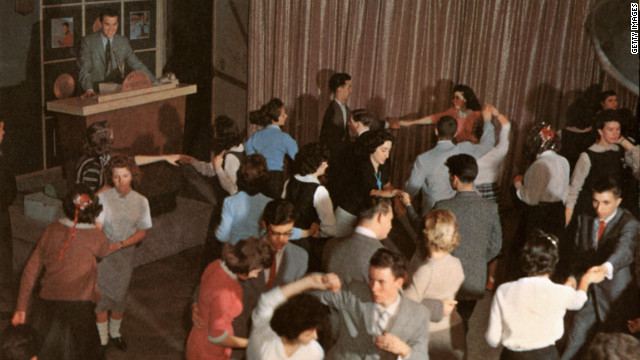 Clark presides over 'American Bandstand' as teenagers dance to top 40 popular music in Philadelphia, Pennsylvania, circa 1957.