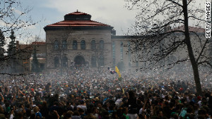 A haze of smoke rises above marijuana advocates at the UC Boulder 4/20 rally in 2010.