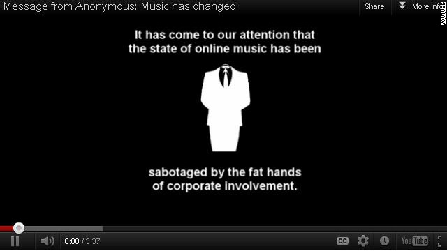 A YouTube video announcing 'Anontune' decries corporate involvement in online music.