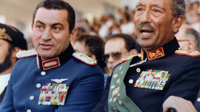 Then-Vice President Mubarak, left, joins President Anwar Sadat at a military parade on October 6, 1981, the day Islamic fundamentalists from within the army assassinated Sadat. Mubarak succeeded Sadat as Egypt's president, maintaining power for nearly three decades.