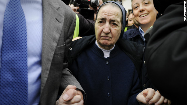 Sister Maria Gomez at a Madrid court hearing in April. She is the only person so far charged in the illegal adoption scandal that has gripped Spain.