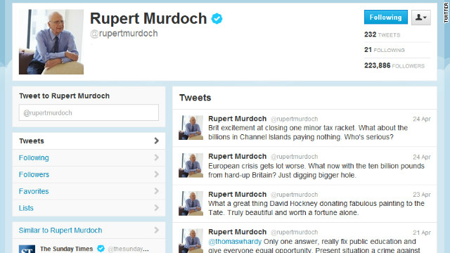Rupert Murdoch says his tweets mustn't be taken 