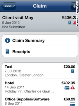 Smartphone apps like Concur (pictured) meanwhile enable users to log and record their expenses