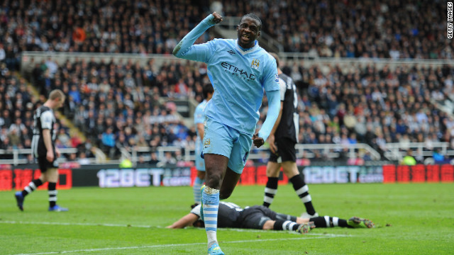 Yaya Toure's two goals against Newcastle put Manchester City in pole position to clinch the English Premier League title. The club's last domestic championship came in 1968. 