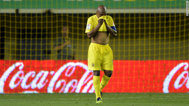 Villarreal midfielder Marcos Senna cut a forlorn figure after a 1-0 defeat to Atletico Madrid condemned the 2006 European Champions League semifinalists to relegation from the Spanish top flight.