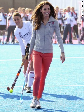 On March 15, she ditched her usual heels and fascinator to play field hockey with Great Britain's women's team wearing tangerine-colored jeans.