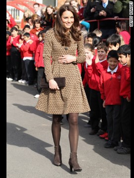 Kate wore a printed Orla Kiely coatdress while visiting Rose Hill Primary School in Oxford on February 21. That day,<a href='http://www.luckymag.com/blogs/luckyrightnow/2012/02/Kate-Middletons-Printed-Orla-Kiely-Coat-Four-Similar-Options-You-Can-Buy-Right-Now#slide=1' > Lucky magazine</a> reported that the jacket had already sold out in stores and online.