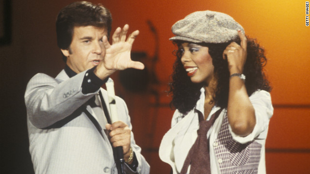 Summer appears with Dick Clark on "American Bandstand" in 1978.