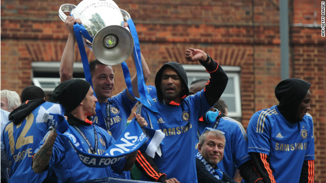 Chelsea captain John Terry was suspended for the final but lifted the trophy in Munich and was center of the celebrations again on the parade