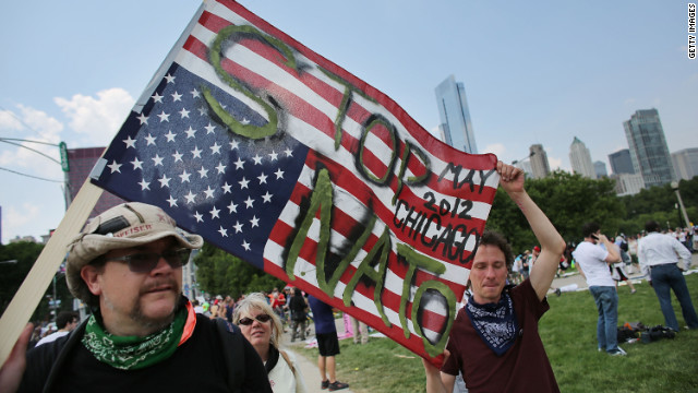 Protesters rally in Chicago on Sunday, May 20, the first day of the NATO summit. A week of demonstrations led up to the two-day meeting, which brought together the leaders of more than 50 nations.